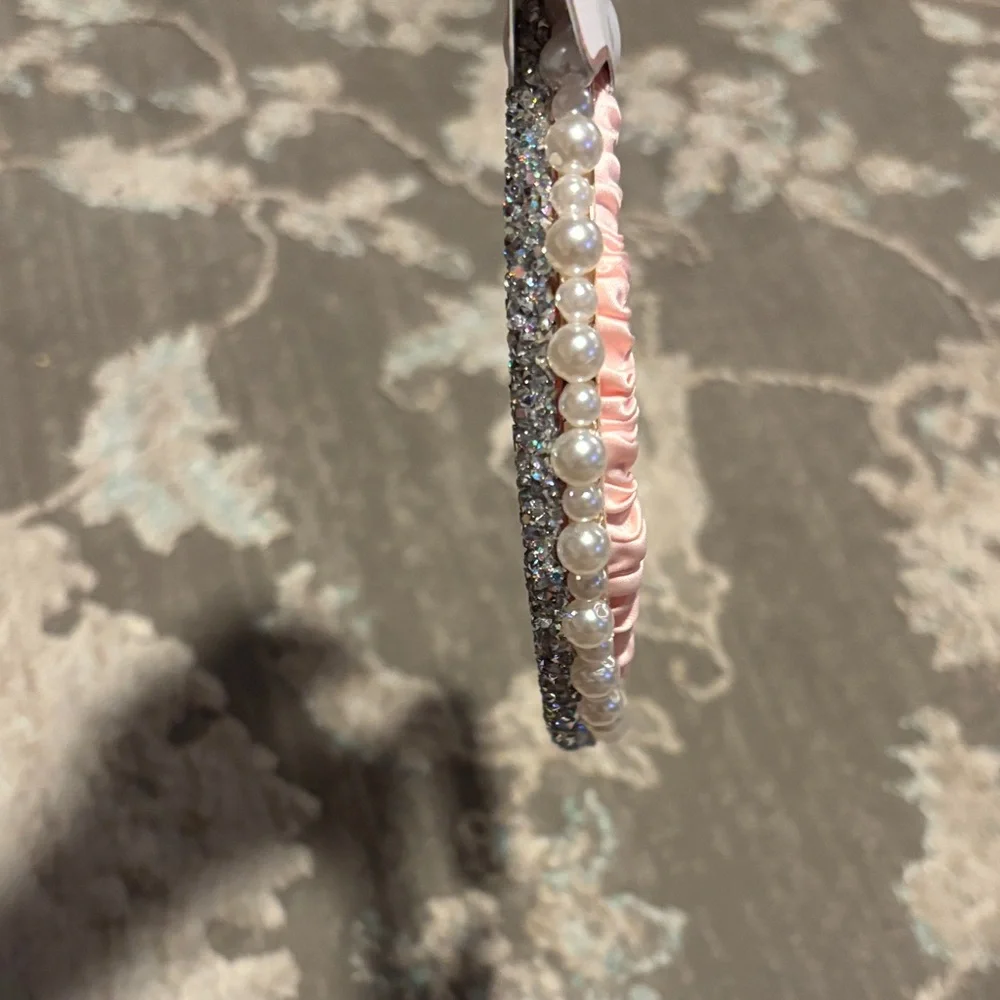 Pink, Silver, and Pearl Embellished Headband Set - Picture 3 of 5